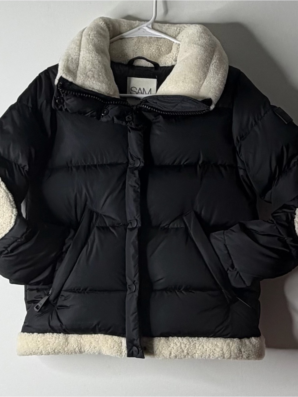 SAM. Black Puffer Jacket with Cream Sherpa Trim
